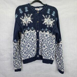 Nutcracker Cardigan M Snowflake Knit Geometric Christmas Star Winter Sweater VTG